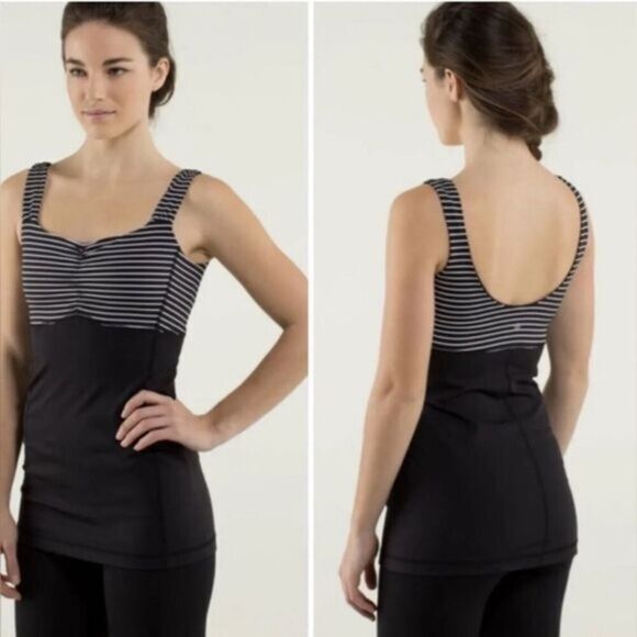 EUC Lululemon Women’s Aria Tank II Parallel Black White Stripe - Size 6 - Picture 1 of 6